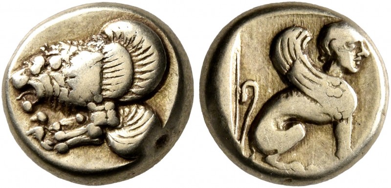 LESBOS. Mytilene. Circa 412-378 BC. Hekte (Electrum, 10 mm, 2.53 g, 12 h). Forep...