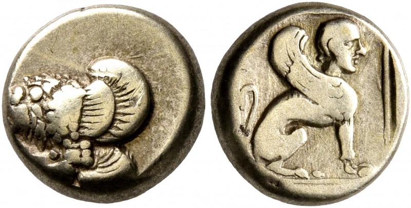 LESBOS. Mytilene. Circa 412-378 BC. Hekte (Electrum, 10 mm, 2.53 g, 9 h). Forepa...