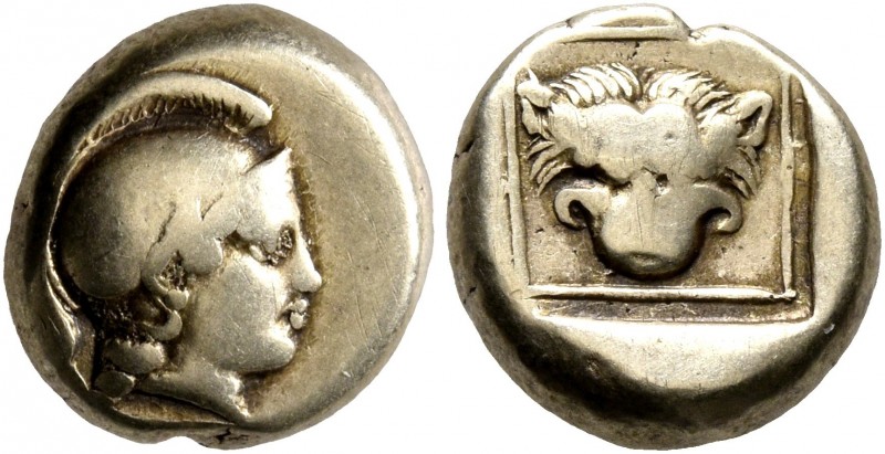 LESBOS. Mytilene. Circa 454-428/7 BC. Hekte (Electrum, 11 mm, 2.53 g, 5 h). Head...