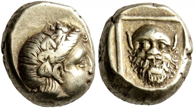 LESBOS. Mytilene. Circa 377-326 BC. Hekte (Electrum, 10 mm, 2.57 g, 11 h). Head ...