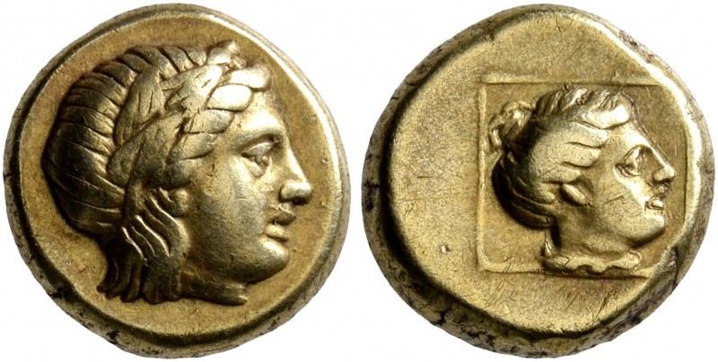 LESBOS. Mytilene. Circa 377-326 BC. Hekte (Electrum, 10 mm, 2.53 g, 12 h). Laure...