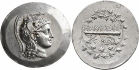 IONIA. Herakleia ad Latmon. Circa 140-135 BC. Tetradrachm (Silver, 37 mm, 16.61 g, 9 h). Head of Athena to right, wearing crested Attic helmet decorat...