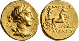 IONIA. Magnesia ad Maeandrum. Circa 130-120 BC. Stater (Gold, 18 mm, 8.44 g, 12 h), Euphemos, son of Pausanias. Draped bust of Artemis to right, weari...
