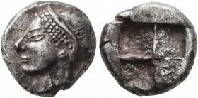 IONIA. Phokaia. Circa 521-478 BC. Diobol (Silver, 10 mm, 1.33 g). Head of a nymph to left, wearing sakkos adorned with a central band and circular ear...