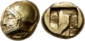 IONIA. Phokaia. Circa 521-478 BC. Hekte (Electrum, 11 mm, 2.56 g). Bearded male head to left, wearing crested helmet decorated with two volutes on the...