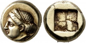 IONIA. Phokaia. Circa 478-387 BC. Hekte (Electrum, 10 mm, 2.57 g). Head of a female to left; below, seal to left. Rev. Quadripartite incuse square. Bo...