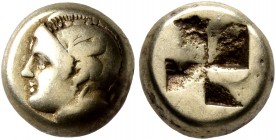 IONIA. Phokaia. Circa 478-387 BC. Hekte (Electrum, 9 mm, 2.55 g). Head of Athena to left, wearing crested Attic helmet decorated with a griffin; below...