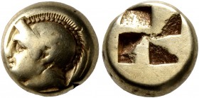 IONIA. Phokaia. Circa 478-387 BC. Hekte (Electrum, 9 mm, 2.53 g). Head of Athena to left, wearing crested Attic helmet decorated with a griffin; below...