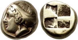IONIA. Phokaia. Circa 478-387 BC. Hekte (Electrum, 100 mm, 2.53 g). Female head to left, hair bound in sakkos; behind, small seal downward. Rev. Quadr...