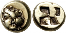 IONIA. Phokaia. Circa 478-387 BC. Hekte (Electrum, 10 mm, 2.53 g). Head of a nymph to left, her hair bound in sakkos; behind, small seal downward. Rev...
