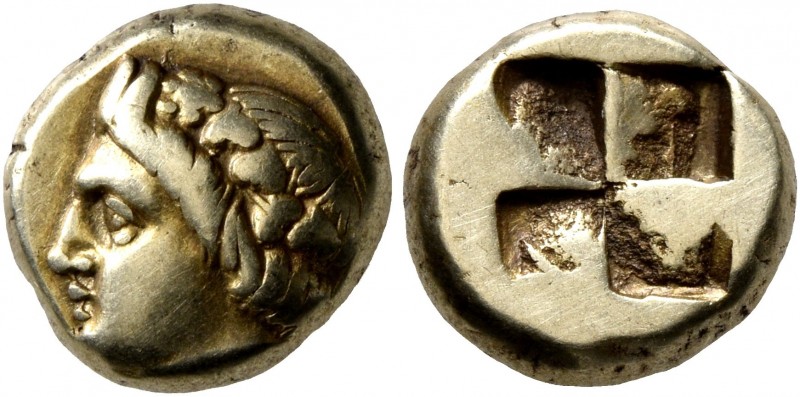 IONIA. Phokaia. Circa 387-326 BC. Hekte (Electrum, 10 mm, 2.53 g). Head of young...