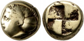IONIA. Phokaia. Circa 387-326 BC. Hekte (Electrum, 9 mm, 2.51 g). Laureate female head to left, hair in sakkos; below, small seal to right. Rev. Quadr...