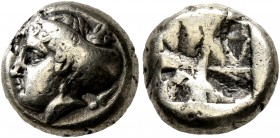 IONIA. Phokaia. Circa 387-326 BC. Hekte (Subaeratus, 10 mm, 2.32 g), a contemporary plated imitation. Laureate female head to left, hair in sakkos; be...