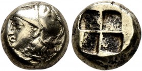 IONIA. Phokaia. Circa 387-326 BC. Hekte (Electrum, 10 mm, 2.56 g). Head of Athena to left, wearing crested Corinthian helmet decorated with a coiled s...