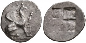 IONIA. Teos. Circa 470/65-449 BC. Hemiobol (Silver, 9 mm, 0.33 g). Griffin seated to right, his left forepaw raised; before, T. Rev. Quadripartite inc...