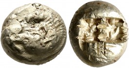 IONIA. Uncertain. Circa 600-550 BC. Trite (Electrum, 12 mm, 4.64 g), Lydo-Milesian standard. Horse to right, head to left and rolling over on to back....