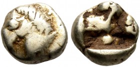 IONIA. Uncertain. Circa 600-550 BC. Myshemihekte – 1/24 Stater (Electrum, 6 mm, 0.54 g). Head of a horse to left, wearing bridle. Rev. Incuse square p...