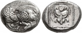 ISLANDS OFF IONIA, Samos. Circa 510-500 BC. Drachm (Silver, 13 mm, 3.12 g, 1 h), Samian standard. Forepart of a winged boar to right. Rev. Facing lion...