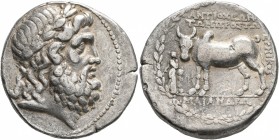 CARIA. Antioch ad Maeandrum. Circa 90/89-65/60 BC. Tetradrachm (Silver, 27 mm, 16.05 g, 12 h), Eunikos, magistrate. Laureate head of Zeus to right. Re...