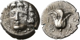 ISLANDS OFF CARIA, Rhodos. Rhodes. Circa 205-200 BC. Drachm (Silver, 16 mm, 2.15 g, 12 h), Cretan War issue. Ainetor, magistrate. Radiate head of Heli...