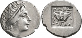 ISLANDS OFF CARIA, Rhodos. Rhodes. Circa 88-84 BC. Drachm (Silver, 16 mm, 2.58 g, 12 h), 'Plinthophoric' coinage, Maes, magistrate. Radiate head of He...