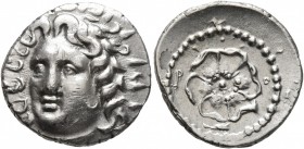 ISLANDS OFF CARIA, Rhodos. Rhodes. Circa 88/42 BC-AD 14. Drachm (Silver, 18 mm, 4.28 g). Radiate head of Helios facing slightly to left. Rev. P - O Ro...