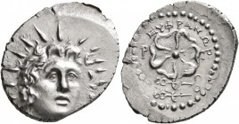 ISLANDS OFF CARIA, Rhodos. Rhodes. Circa 88/42 BC-AD 14. Drachm (Silver, 23 mm, 4.17 g), Euphranor, magistrate. Radiate head of Helios facing slightly...