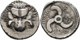 DYNASTS OF LYCIA. Trbbenimi, circa 390-370 BC. 1/3 Stater (Subaeratus, 15 mm, 2.22 g), a contemporary imitation from an irregular mint. Facing lion's ...