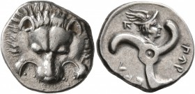 DYNASTS OF LYCIA. Perikles, circa 380-360 BC. 1/3 Stater (Silver, 16 mm, 3.10 g, 4 h). Facing lion's scalp. Rev. &#66195;&#66177;&#66197;-&#66182;&#66...