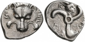 DYNASTS OF LYCIA. Perikles, circa 380-360 BC. 1/3 Stater (Silver, 17 mm, 3.10 g, 12 h). Facing lion's scalp. Rev. &#66195;&#66177;&#66197;-&#66182;&#6...