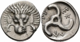 DYNASTS OF LYCIA. Perikles, circa 380-360 BC. 1/3 Stater (Silver, 15 mm, 2.79 g). Facing lion's scalp. Rev. &#66195;&#66177;&#66197;-&#66182;&#66187;-...