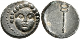 PAMPHYLIA. Aspendos. 2nd-1st century BC. AE (Bronze, 13 mm, 2.37 g, 12 h). Facing gorgoneion. Rev. Kerykeion. SNG Copenhagen 262. SNG PFPS 14. Rare an...