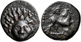 CILICIA. Kelenderis. Circa 425-400. AE (Bronze, 13 mm, 1.29 g, 4 h). Facing gorgoneion. Rev. KE Goat kneeling right, head to left. SNG Paris 118. SNG ...