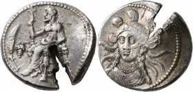CILICIA. Mallos. Balakros, satrap of Cilicia, 361/0-334 BC. Stater (Silver, 24 mm, 10.99 g, 6 h). Baaltars seated left on backless throne, holding lot...