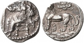 CILICIA. Tarsos. Mazaios, satrap of Cilicia, 361/0-334 BC. Obol (Silver, 10 mm, 0.63 g, 9 h). Baaltars seated left on backless throne, his body turned...