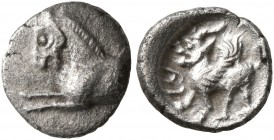 CILICIA. Uncertain. 4th century BC. Hemiobol (Silver, 8 mm, 0.37 g, 1 h). Forepart of a horse left. Rev. &#67649;&#67659; ('bl' in Aramaic) Winged cre...