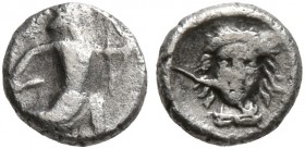 CILICIA. Uncertain. 4th century BC. Tetartemorion (Silver, 5 mm, 0.14 g, 6 h). The Persian Great King in kneeling-running stance right, holding dagger...