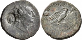 KINGS OF GALATIA. Deiotaros, circa 62-40 BC. AE (Bronze, 27 mm, 13.28 g, 12 h). Winged bust of Nike to right; to left, countermark: male head to right...
