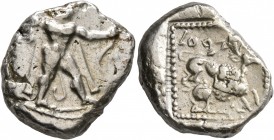 CYPRUS. Kition. Baalmelek II, circa 425-400 BC. Stater (Silver, 23 mm, 10.92 g, 7 h). Herakles in fighting stance to right, wearing lion skin, holding...