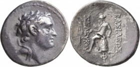 SELEUKID KINGS OF SYRIA. Seleukos IV Philopator, 187-175 BC. Tetradrachm (Silver, 30 mm, 16.58 g, 1 h), Antiochia on the Orontes. Diademed head of Sel...