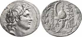 SELEUKID KINGS OF SYRIA. Tryphon, circa 142-138 BC. Tetradrachm (Silver, 32 mm, 16.25 g, 1 h), Antiochia on the Orontes. Diademed head of Tryphon to r...