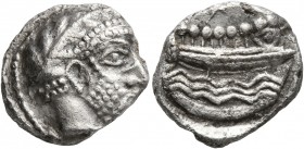 PHOENICIA. Arados. Circa 380-351/0 BC. 1/3 Stater (Silver, 15 mm, 3.18 g, 2 h). Laureate head of Ba’al-Arwad to right. Rev. &#67648;&#67660; ('am' in ...