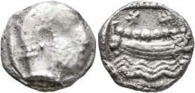 PHOENICIA. Arados. Circa 380-351/0 BC. 1/3 Stater (Silver, 15 mm, 3.22 g, 7 h). Laureate head of Ba’al-Arwad to right. Rev. &#67660;&#67648; ('ma' in ...