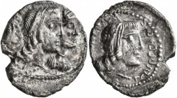 NABATAEA. Obodas III, 30-9 BC. Drachm (Silver, 18 mm, 4.00 g, 1 h), Petra, 23/22-21/20. Jugate diademed and draped busts of Obodas III and of his quee...