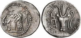 ARABIA, Southern. Saba'. Circa 2nd-3rd centuries AD. 'Denarius' (Silver, 18 mm, 3.05 g, 6 h). Diademed male head to left; to left, curved symbol of Al...