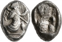 PERSIA, Achaemenid Empire. Time of Darios I to Xerxes II, circa 485-420 BC. Siglos (Silver, 17 mm, 5.54 g), Sardes or subsidiary mint. Persian king or...