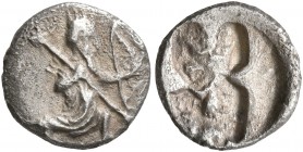 PERSIA, Achaemenid Empire. Time of Artaxerxes II to Darios III, circa 375-336 BC. 1/8 Siglos (Silver, 9 mm, 0.60 g). Persian king or hero in kneeling/...
