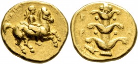 KYRENAICA. Kyrene. Ophellas, Ptolemaic Governor, first reign, circa 322-313 BC. Hemistater or Drachm (Gold, 15 mm, 4.30 g, 11 h), Chairios, magistrate...
