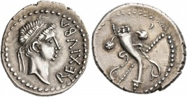 KINGS OF MAURETANIA. Juba II, 25 BC-AD 24. Denarius (Silver, 18 mm, 3.00 g, 7 h). REX IVBA Diademed head of Juba II to right. Rev. Cornucopiae crossed...