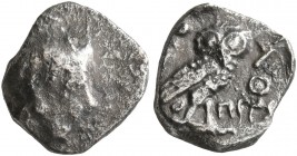 SAMARIA. Circa 375-333 BC. Obol (Silver, 9 mm, 0.69 g, 10 h). Head of Athena to right, wearing crested Attic helmet decorated with three olive leaves ...